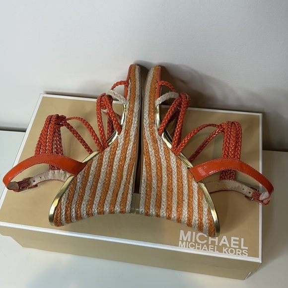 Michael Kors | Spring Orange Summer Wedge Knotted Braided Strappy Sandals 6.5 M - Picture 10 of 17